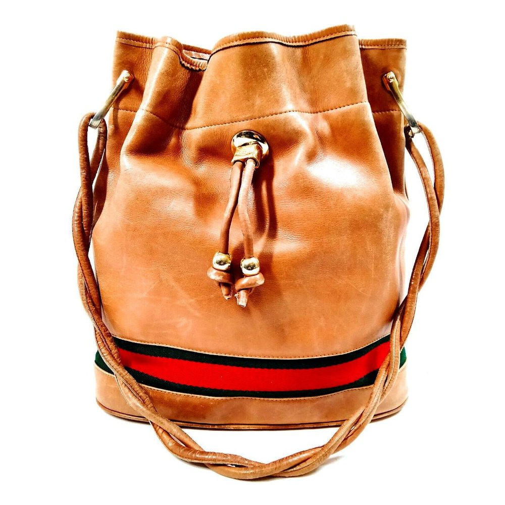 Vintage Gucci Bucket Bag Sherry Line Brown Leather